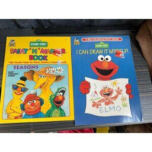 Sesame Street Coloring Paint And Marker Books Elmo Bert Ernie Big Bird Vtg READ
